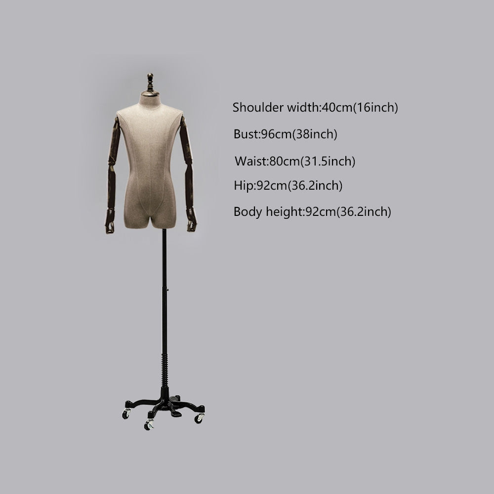 Jelimate Half Body Male Mannequin Torso with Wooden Arms & Head | Coffee Gray Black