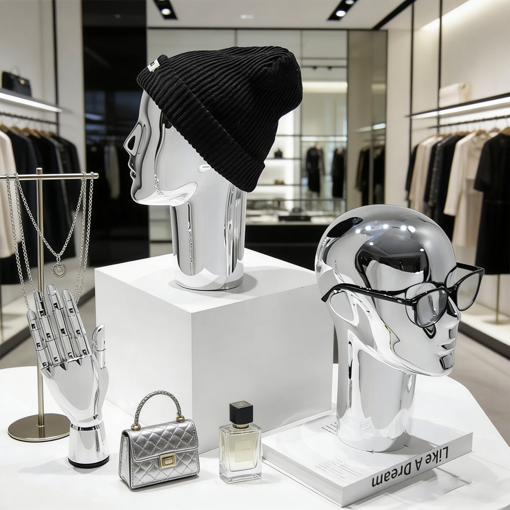 Premium Electroplated Mannequin Head Display Stand - Luxury Wig Hat Glasses Jewelry Holder