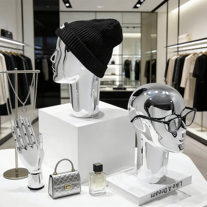 Premium Electroplated Mannequin Head Display Stand - Luxury Wig Hat Glasses Jewelry Holder