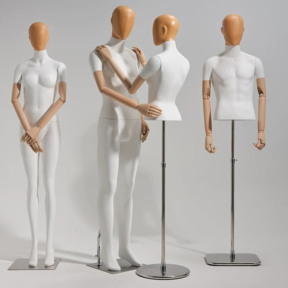 White Fiberglass Full & Half Body mannequin with Wooden Arms and hand - JELIMATE Premium Mannequin Set