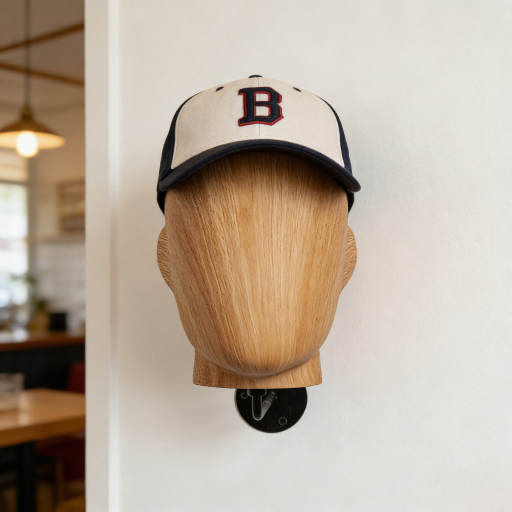 Wall Mounted Mannequin Head Display Stand - Wood Grain Hat Rack Holder with Adjustable Bracket