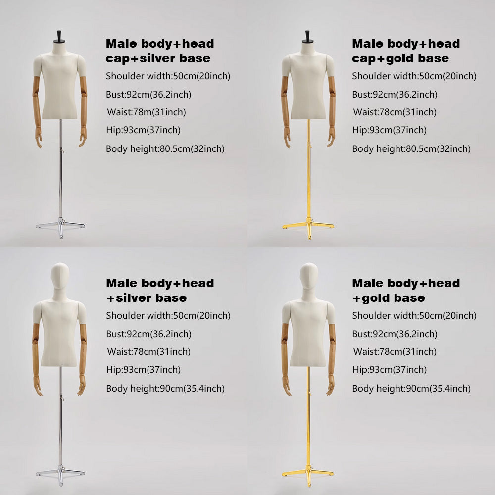 JELIMATE Male & Female Half Body Mannequin Torso with Movable Wooden Arms