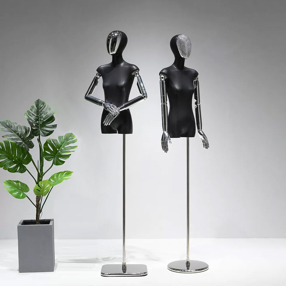 JELIMATE PU Leather Female Torso Mannequin with Poseable Arms for Boutique Window Display