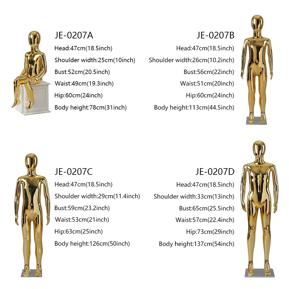 Jelimate JE-0207 Luxury Gold & Silver Electroplated Full Body Kid Mannequin