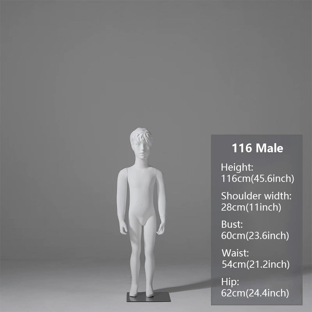 JELIMATE Child & Teen Full Body Mannequin with Face | Matte White Kids Display
