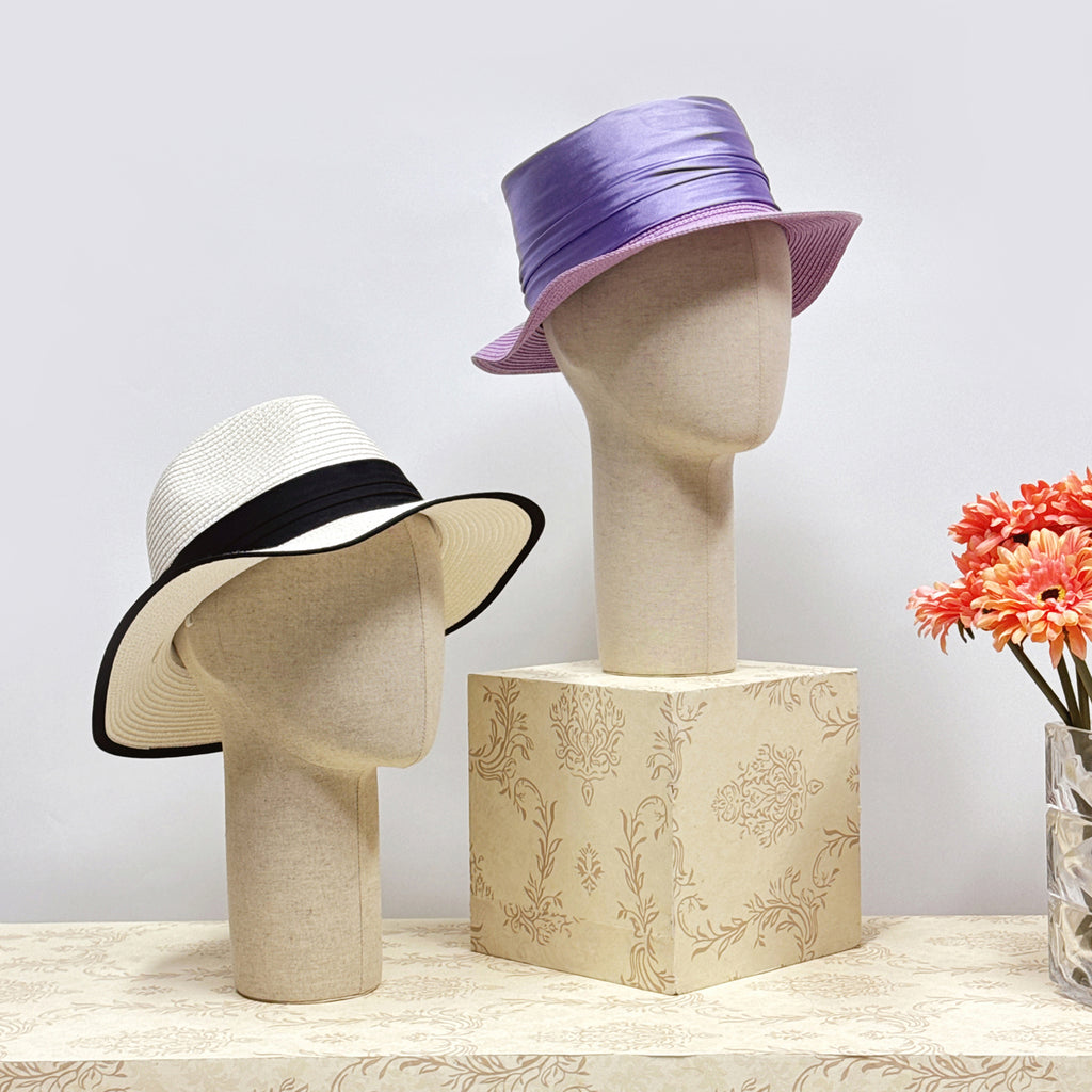 Jelimate Head Mannequin,Grey Linen Fabric Mannequin Head Dress Form,Hat Display Head Model Wig Display Stand,Headband Sunglasses Headphone Display Head Form