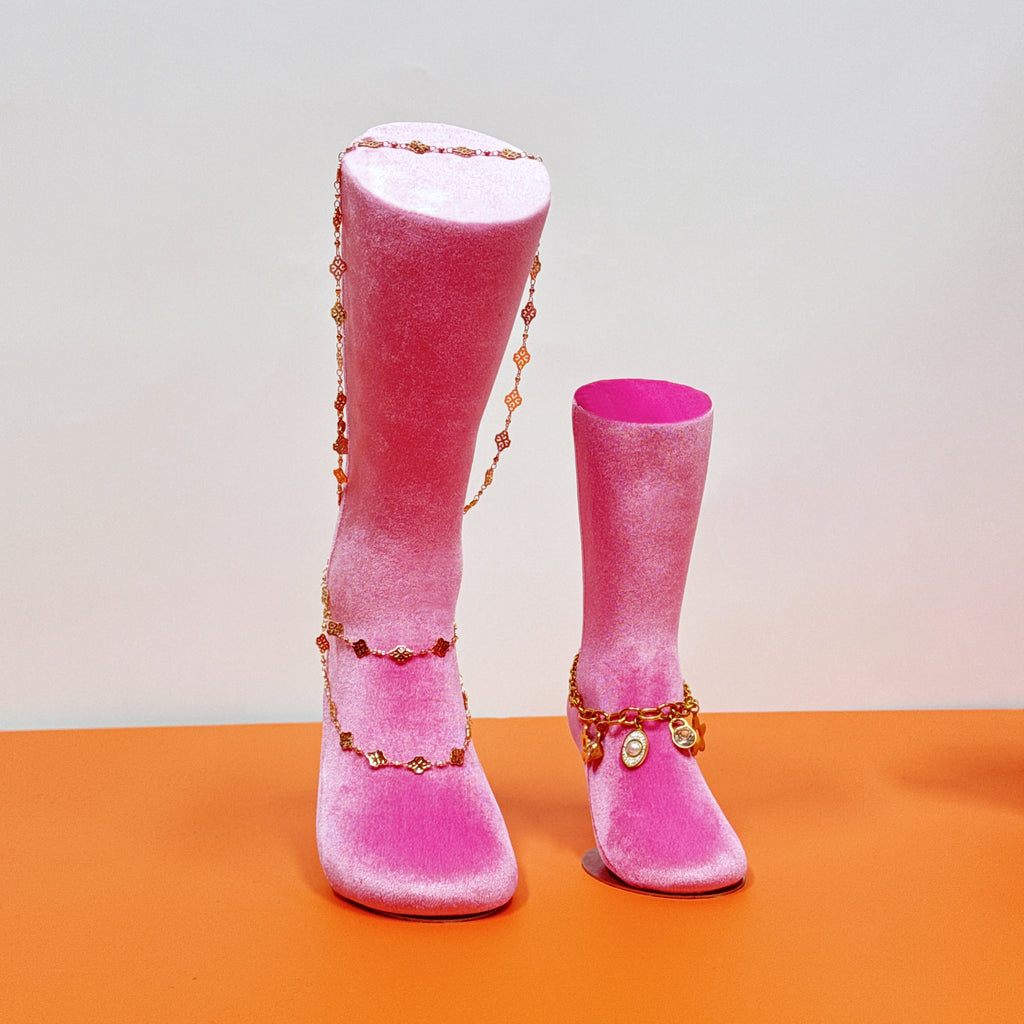 Pink Velvet Foot Mannequin - Premium Display Stand for Socks & Anklets