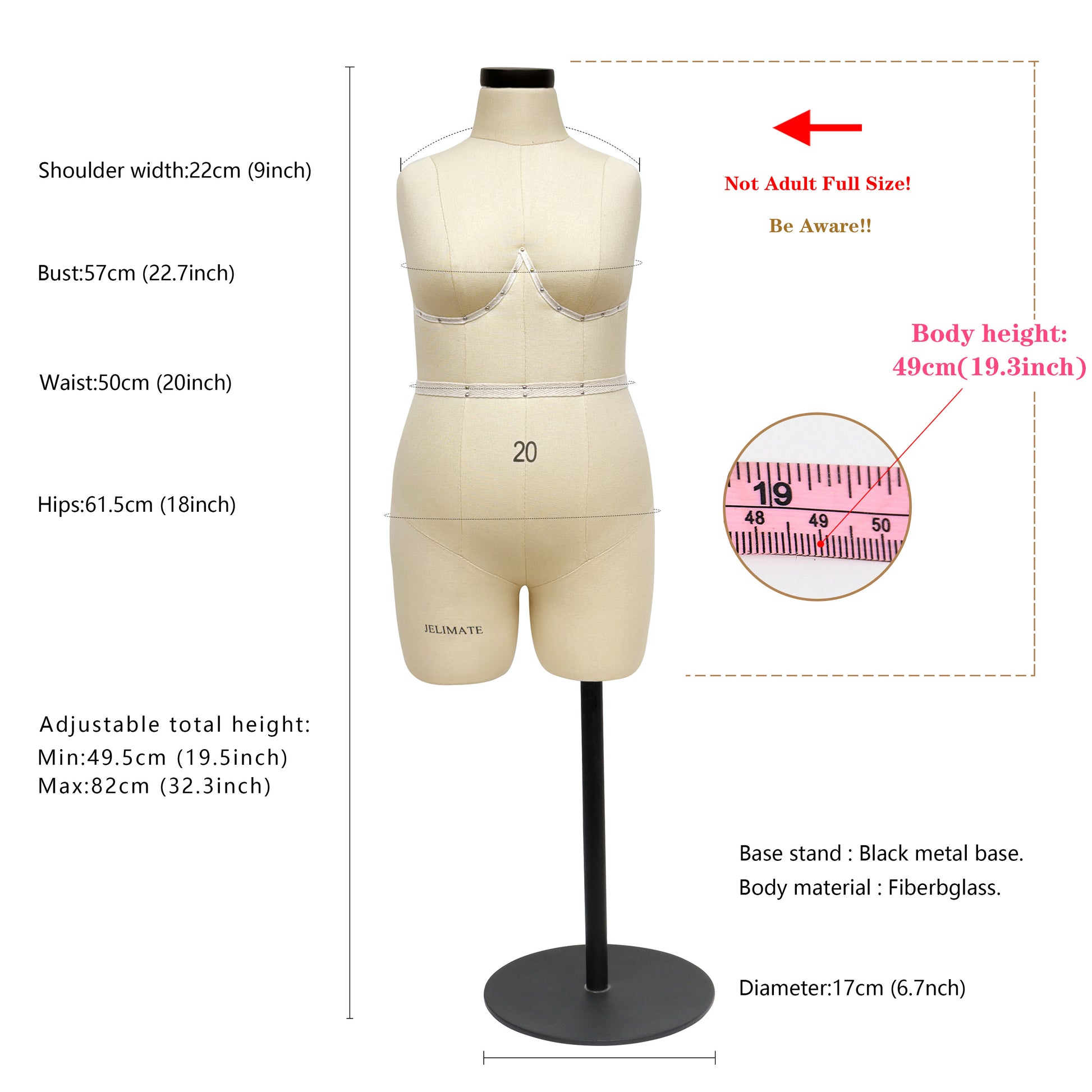 Half Scale Dress Form (1:2) - Plus Size Dress Mannequin (Size 20) Half Scale Dress Form (1:2) - Plus Size Dress Mannequin (Size 20)