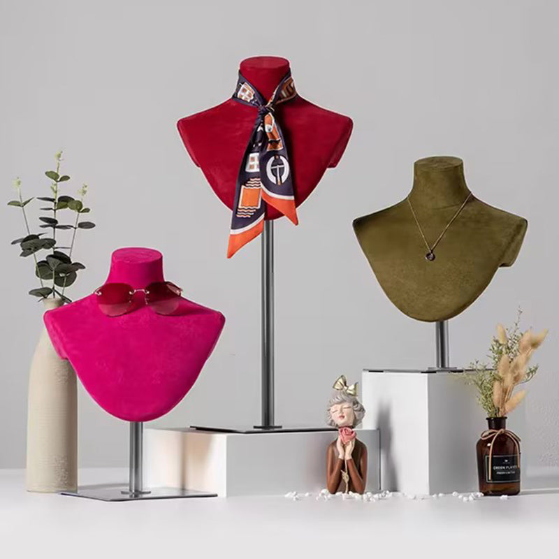 Jelimate Velvet Mannequin Bust for Jewelry Display | Necklace Stand with Gold Round Base | 5 Colors