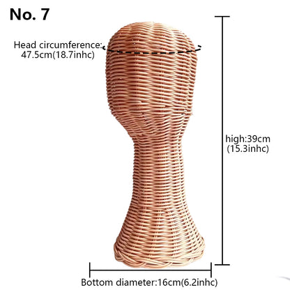 Handwoven Rattan Head Mannequin - Natural Woven Hat & Wig Display