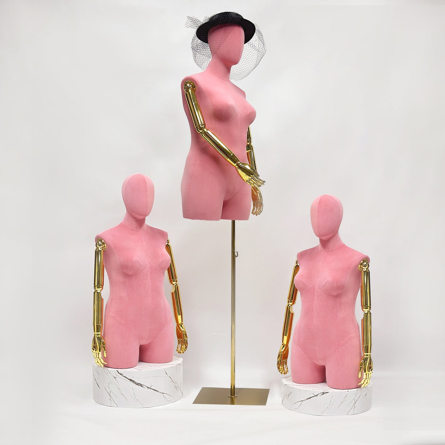 Jelimate Luxury Female Plus Size Mannequin With Gold Arms,Colorful Suede Dress Form Mannequin Torso Display Dress Form,Plus Size Dress Form Clothing Display Model