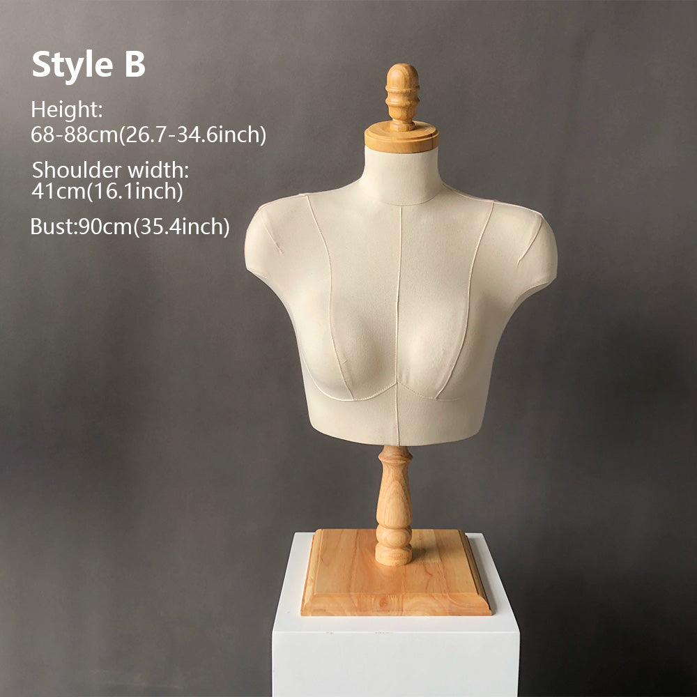 Premium Plus Size Lingerie Display Mannequin - Adjustable Height Torso with Vintage Wood Cap