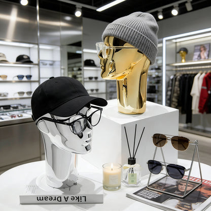 Premium Electroplated Mannequin Head Display Stand - Luxury Wig Hat Glasses Jewelry Holder