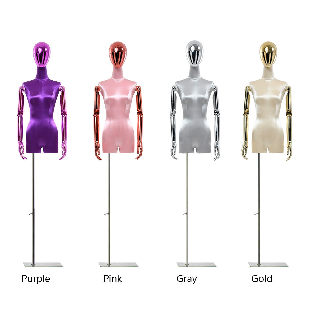Jelimate Half Body Female Mannequin Torso With Plated Head,Satin Dress Form Women Dress Form Torso,Boutique Store Clothing Display Mannequin Torso