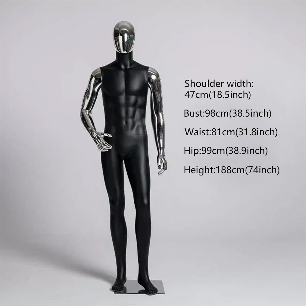 JELIMATE Matte Black Muscular Male Mannequin, Gold/Silver for Menswear Store Display