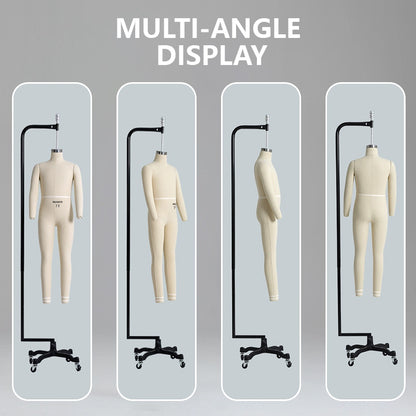 Kids Full-Body Pinnable Dress Form - Adjustable Height Tailor Dummy for Sewing/Retail Display (0-8 Years)