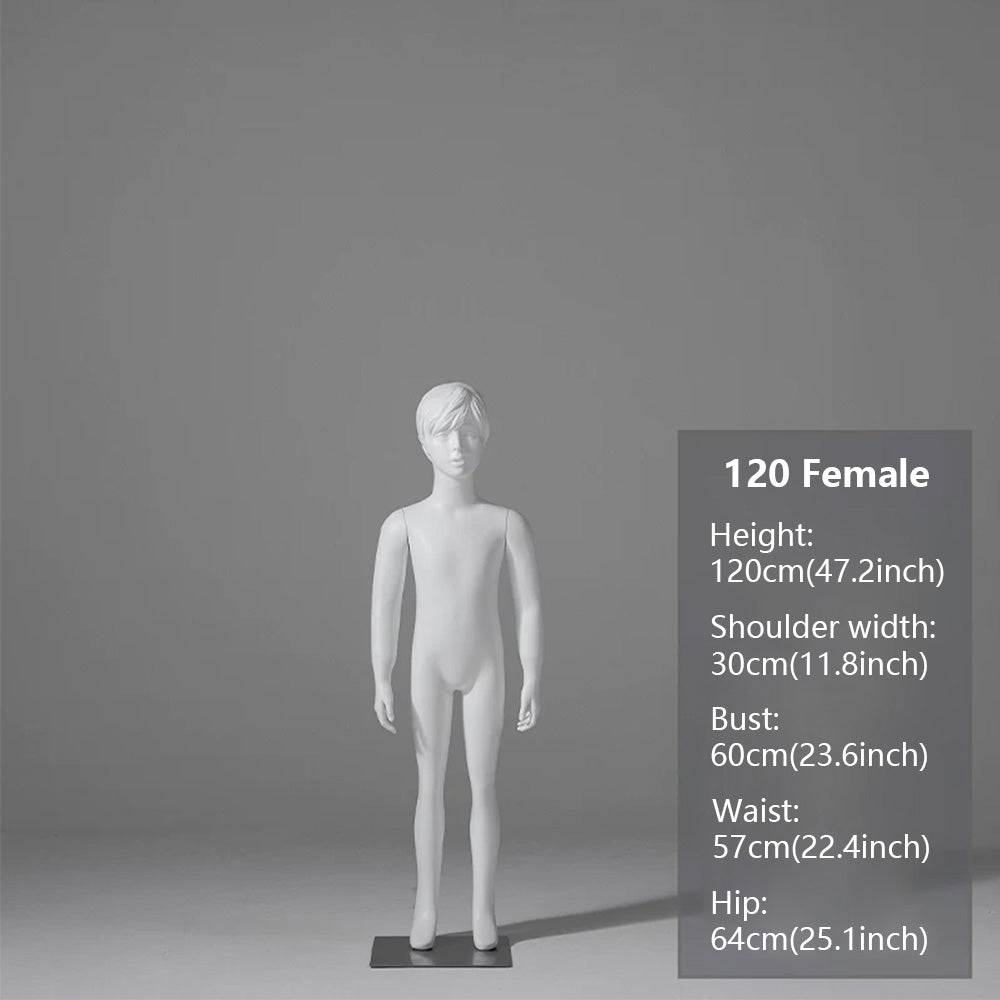 JELIMATE Child & Teen Full Body Mannequin with Face | Matte White Kids Display