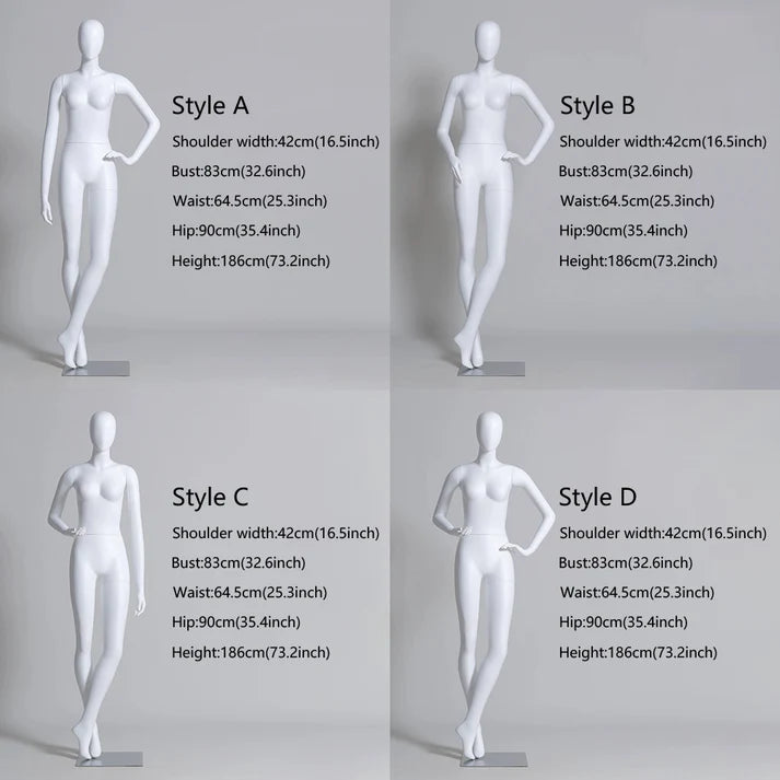 JELIMATE Luxury Matte White Female Mannequin - Full Body Fiberglass Display Stand with Base