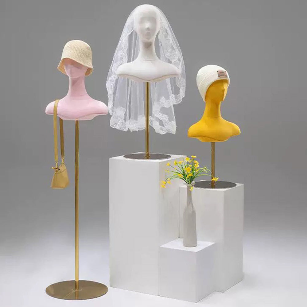 Jelimate Female Mannequin Head With Shoulders,Colorful Suede Velvet Mannequin Head With Base,Jewelry Display Head Mannequin Wig Display Stand,Scarf Bag Veil Sunglasses Hat Display Head Model Props