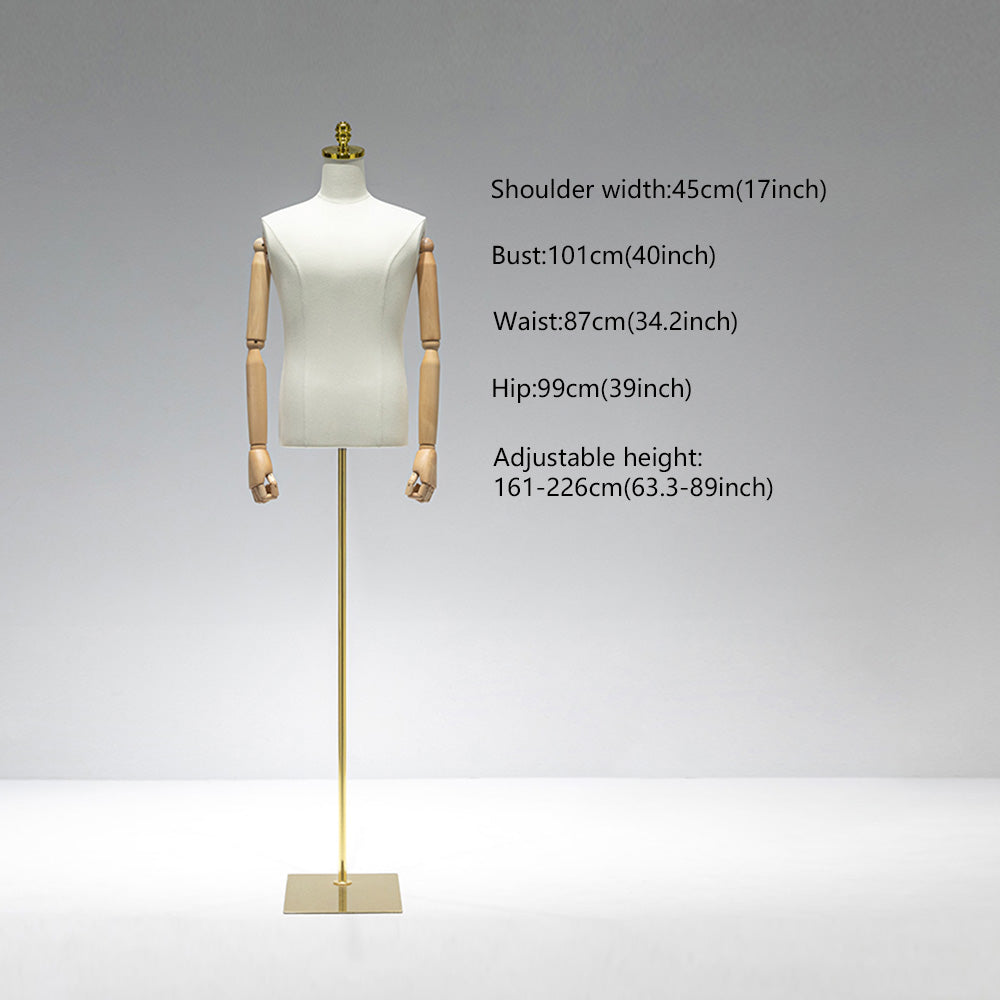 JELIMATE Professional Male Mannequin Torso with Articulated Wooden Arms
