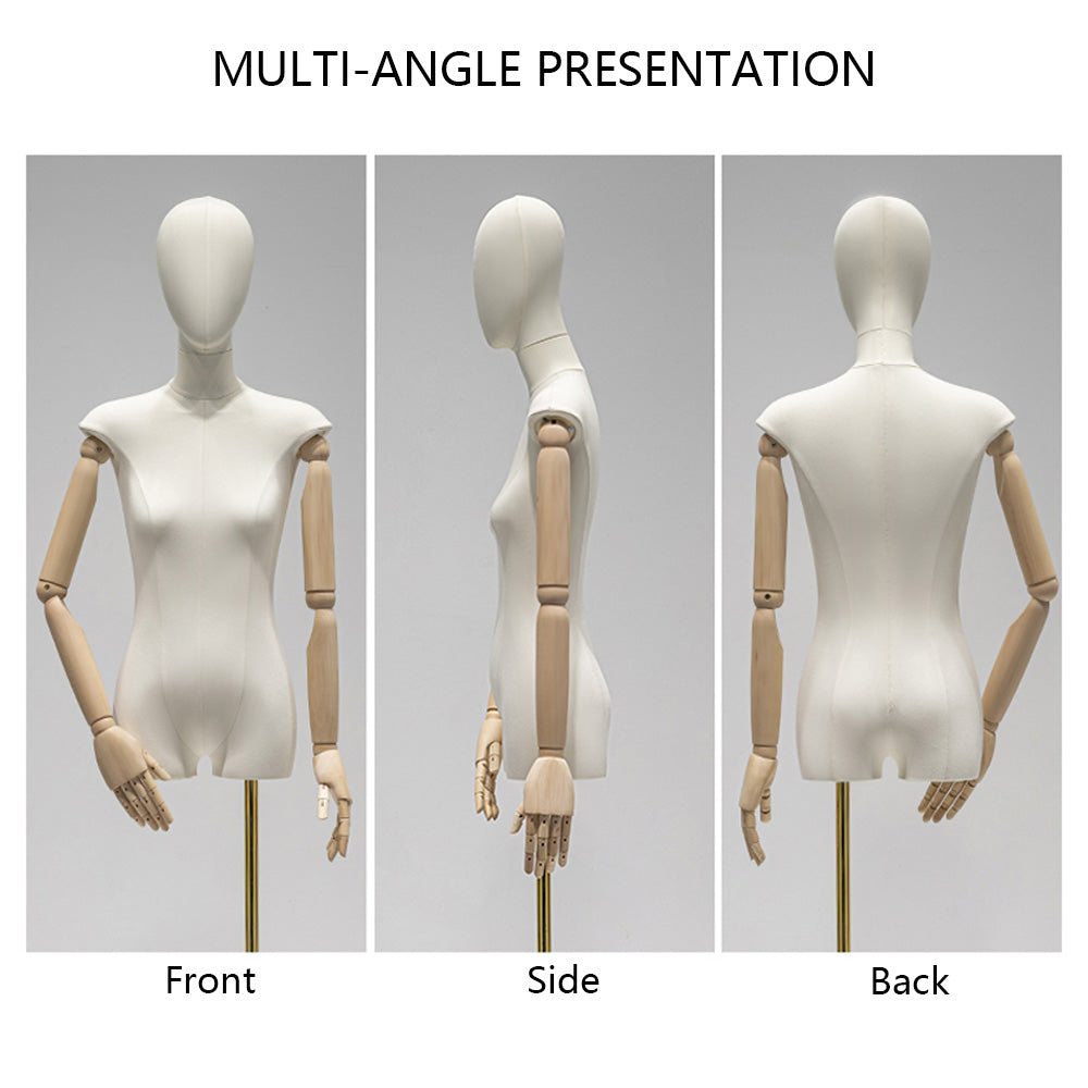 Jelimate Female Mannequin Torso with Head & Wooden Arms | Half Body Dress Form for Clothing Display