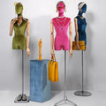 JELIMATE Velvet Female Mannequin Torso with Wooden Arms - Half Body Display Stand