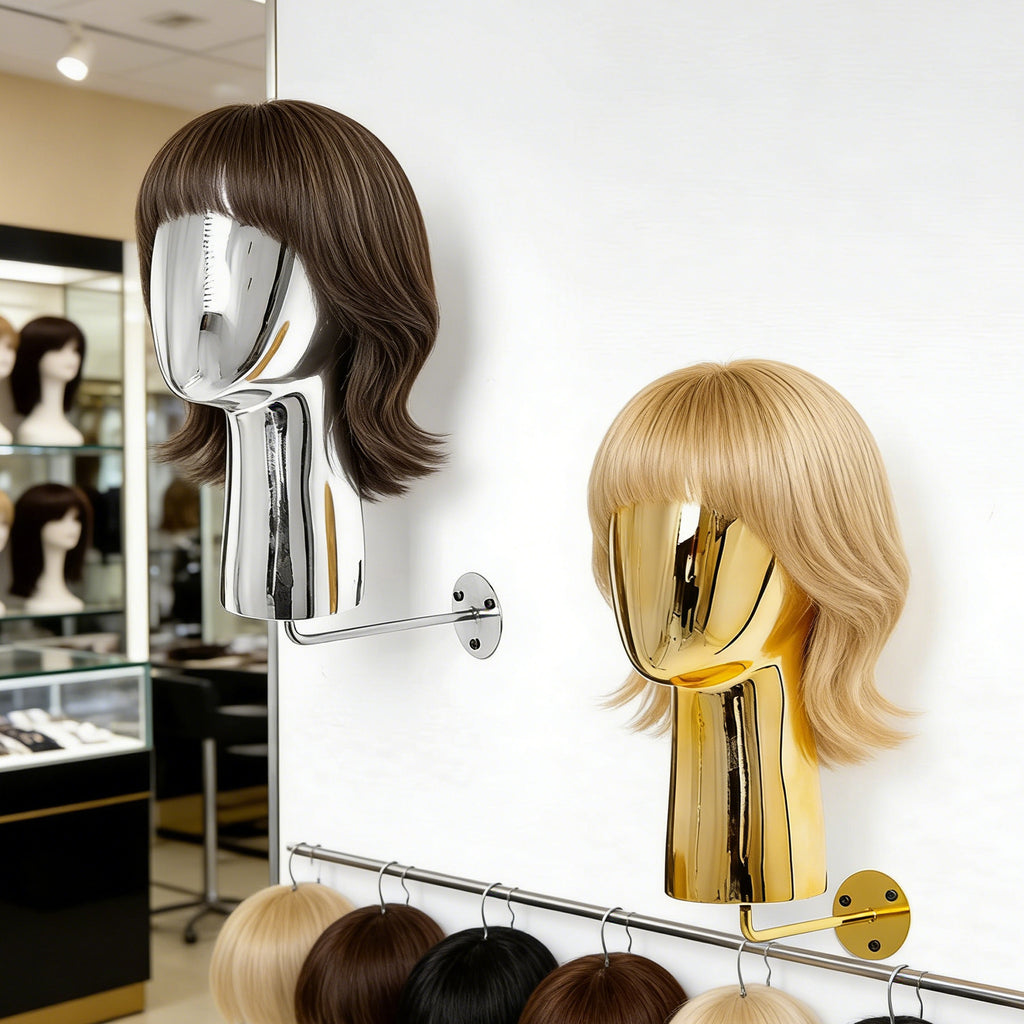 Luxury Electroplated Wall-Mounted Mannequin Head Display - Hat & Wig Stand Gold/Silver
