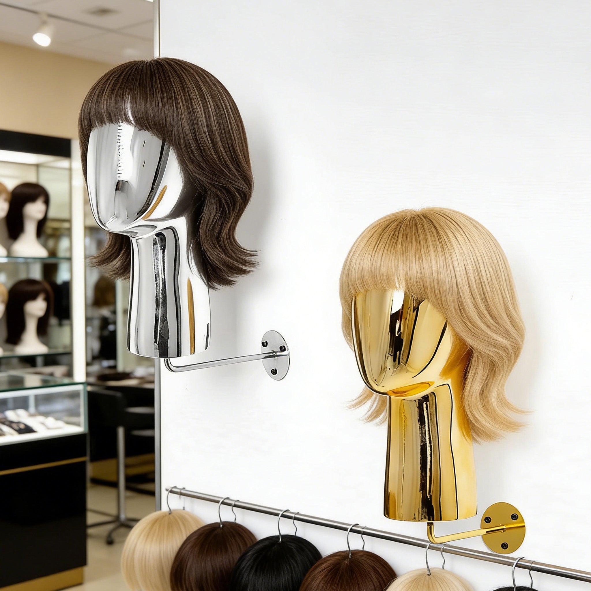 Luxury Electroplated Wall-Mounted Mannequin Head Display - Hat & Wig Stand Gold/Silver