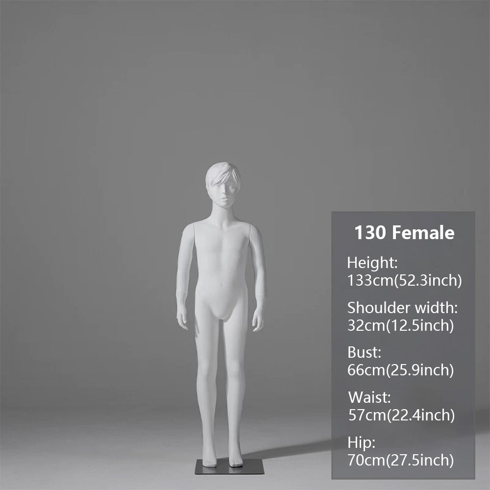 JELIMATE Child & Teen Full Body Mannequin with Face | Matte White Kids Display