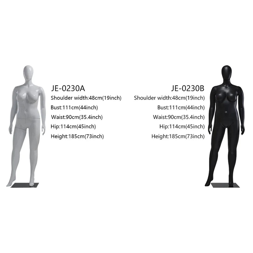 Maniquí femenino de lujo Jelimate con ventana dorada y plateada, con curvas y pechos grandes.