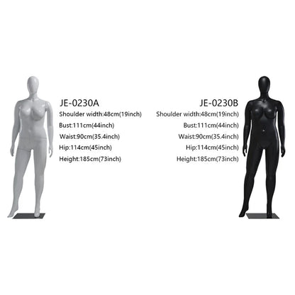 Maniquí femenino de lujo Jelimate con ventana dorada y plateada, con curvas y pechos grandes.