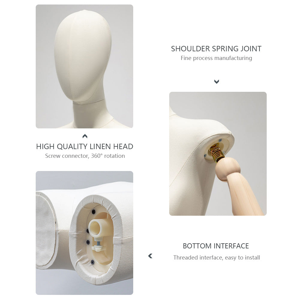 Jelimate Female Mannequin Torso with Head & Wooden Arms | Half Body Dress Form for Clothing Display