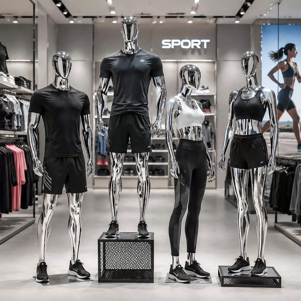 JELIMATE Mirror Silver Full Body Mannequin, Electroplated Male & Female Window Display