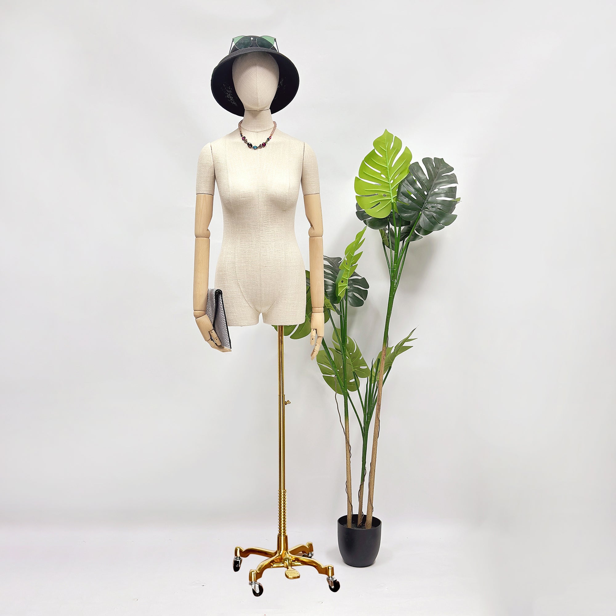 Jelimate Luxury Female Plus Size Mannequin Half Body Dress Form,Grey Linen Dress Form Wedding Dress Mannequin,Clothing Store Female Torso Mannequin Plus Size Model