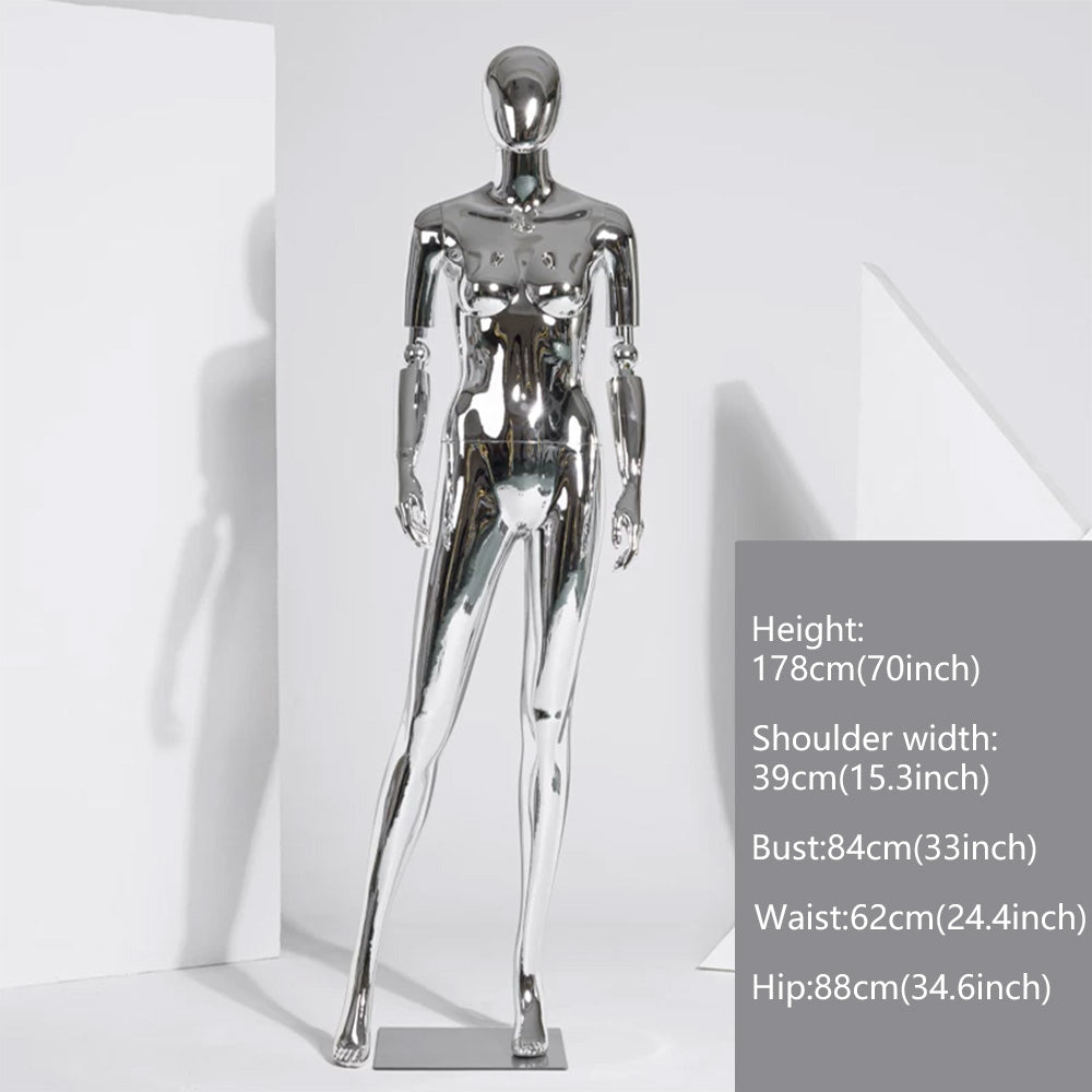 JELIMATE Electroplated Female Full Body Mannequin Window Display | Silver Gold Mirror