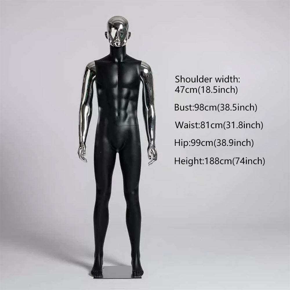 JELIMATE Matte Black Muscular Male Mannequin, Gold/Silver for Menswear Store Display