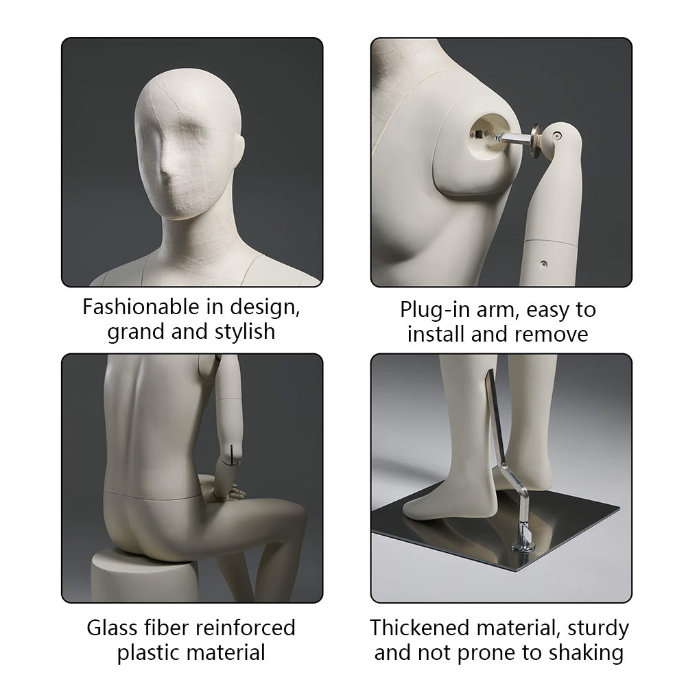 Premium Male Mannequin Full Body with Face - Standing & Seated Pose Retail Display for Boutique