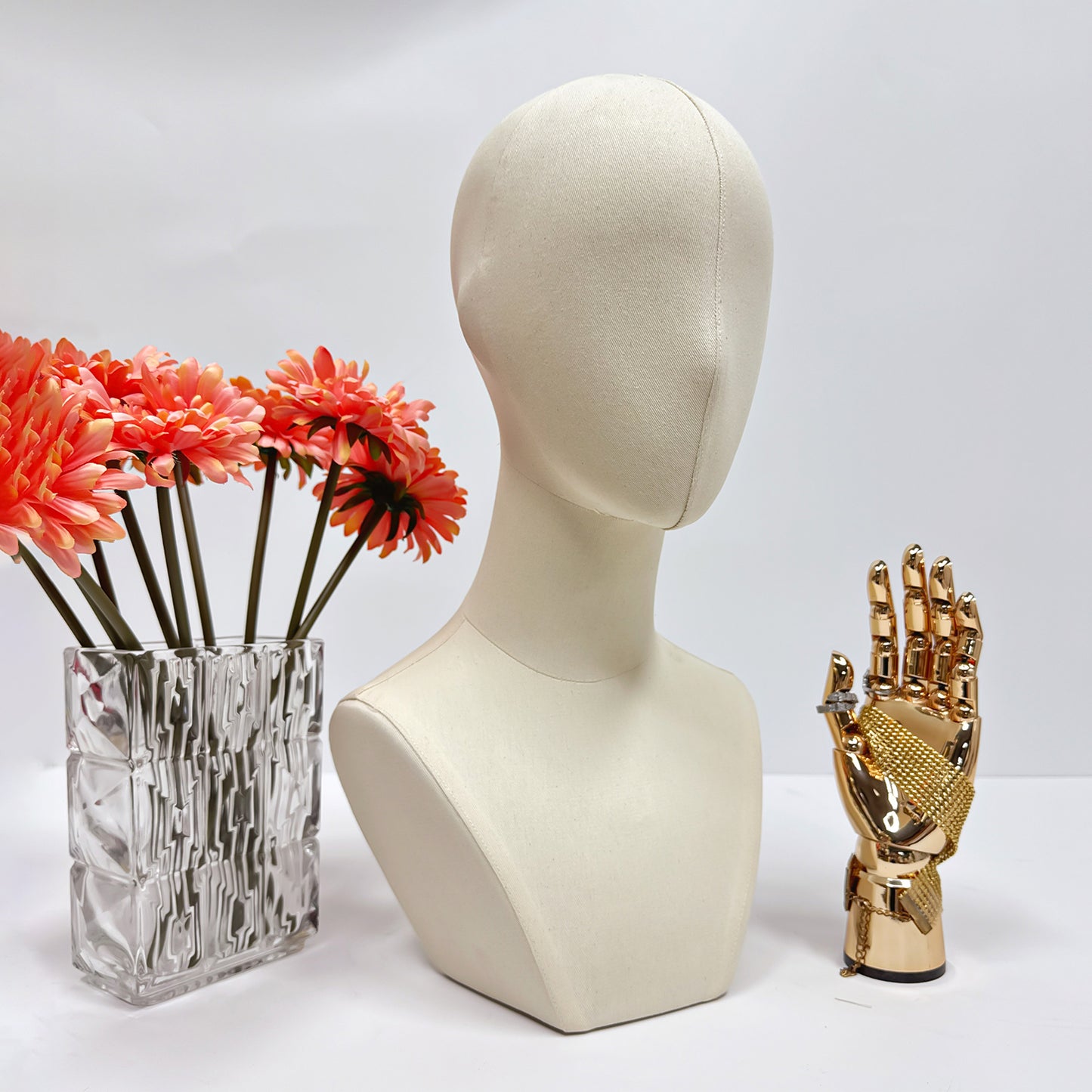 JELIMATE Linen Mannequin Head for Wigs Hats Jewelry Display | Wig Head Stand