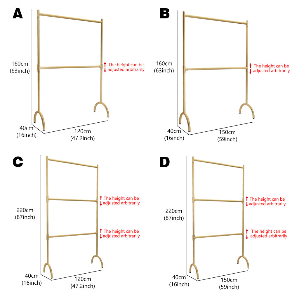 Jelimate Standard Double Layers Poles Clothing Hanger Hanging Clothes Rack With Shelf,Boutique Store Children Kids Adult Clothing Display Rack,Stainless Steel Gold Clothing Rack Wall Metal Coat Rack