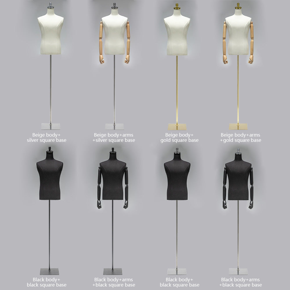 JELIMATE Professional Male Mannequin Torso with Articulated Wooden Arms