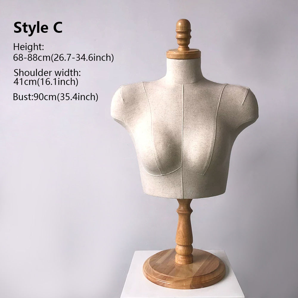 Premium Plus Size Lingerie Display Mannequin - Adjustable Height Torso with Vintage Wood Cap