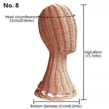 Handwoven Rattan Head Mannequin - Natural Woven Hat & Wig Display