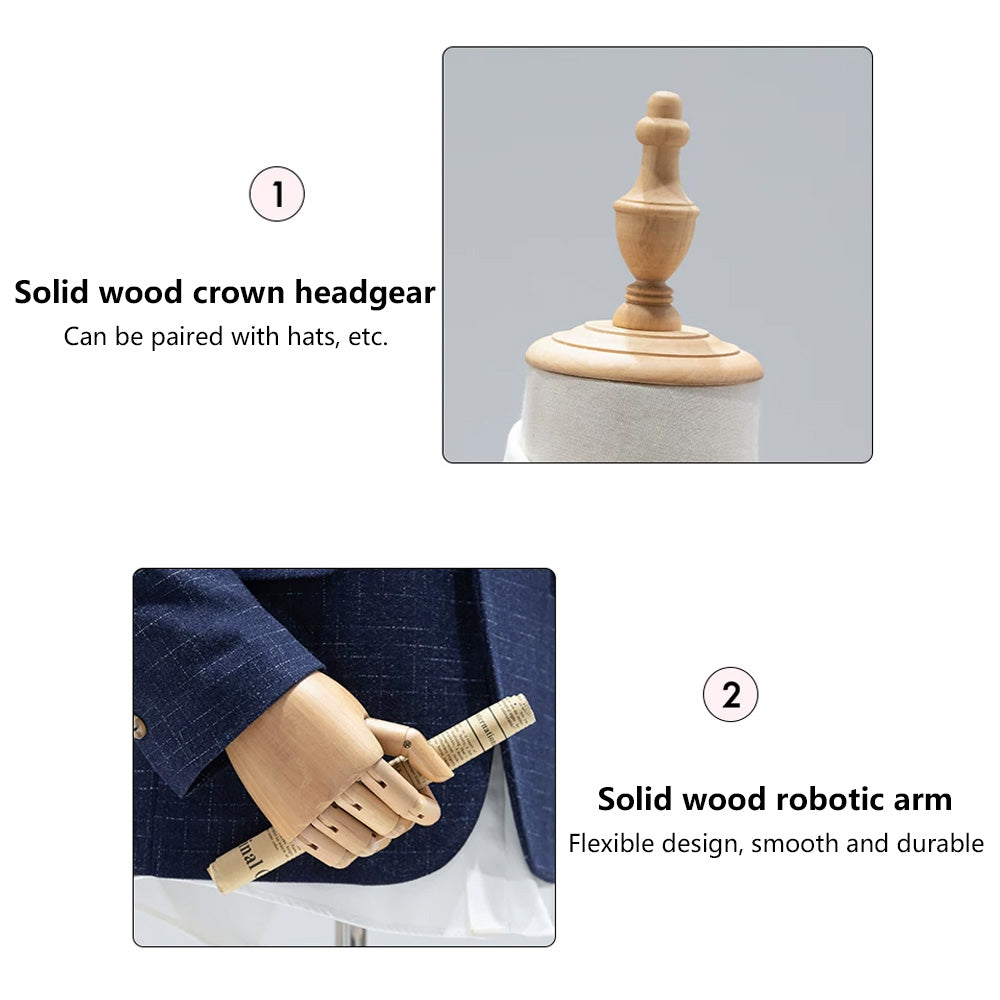 JELIMATE Male Mannequin Torso with Articulated Wooden Arms & Full Suit Display Stand