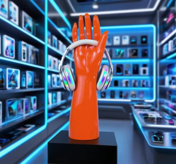Jelimate Glossy Orange Right Hand Full Arm Mannequin – Gloves, Headphones & Sports Accessories Display
