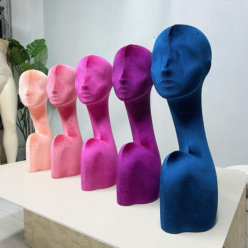 JELIMATE Rose Red Velvet Mannequin Head - Jewelry Display Stand with Pierced Ears