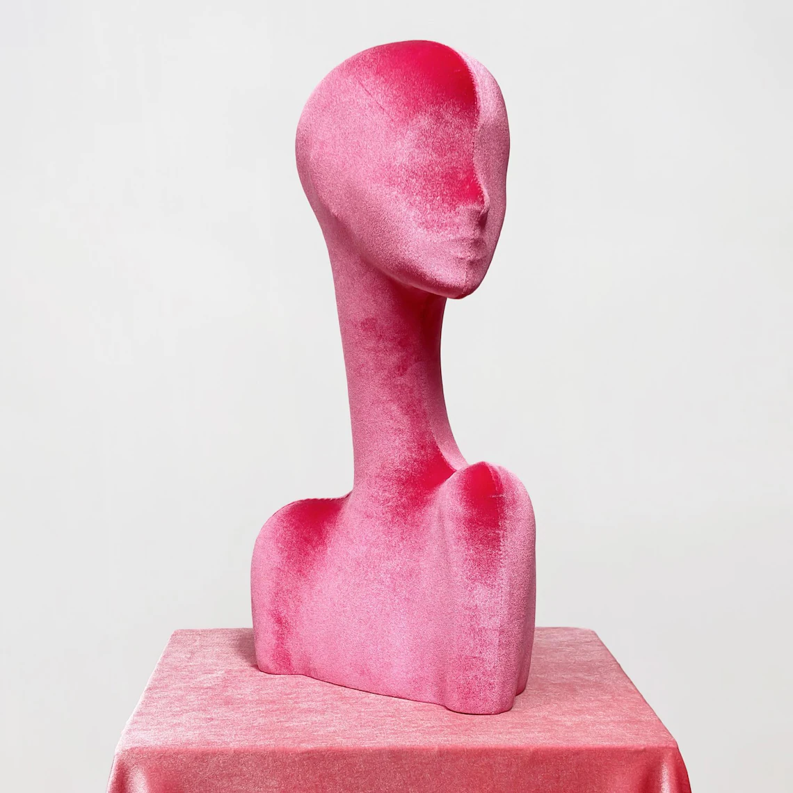 JELIMATE Rose Red Velvet Mannequin Head - Jewelry Display Stand with Pierced Ears