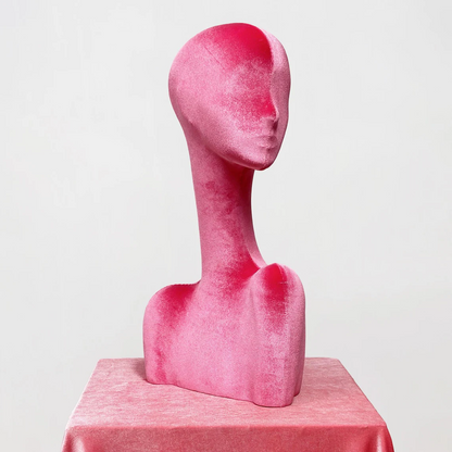 JELIMATE Rose Red Velvet Mannequin Head - Jewelry Display Stand with Pierced Ears