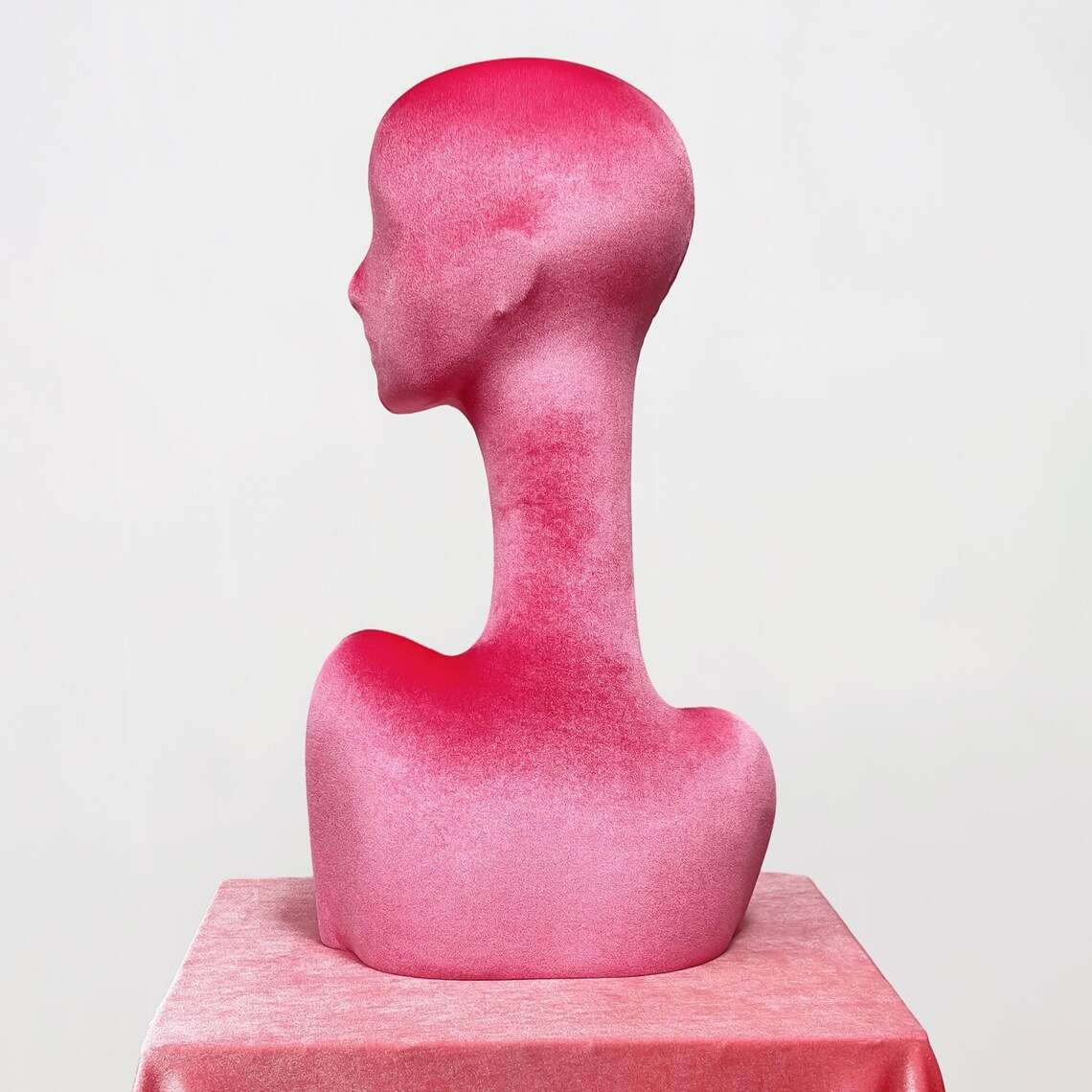 JELIMATE Rose Red Velvet Mannequin Head - Jewelry Display Stand with Pierced Ears