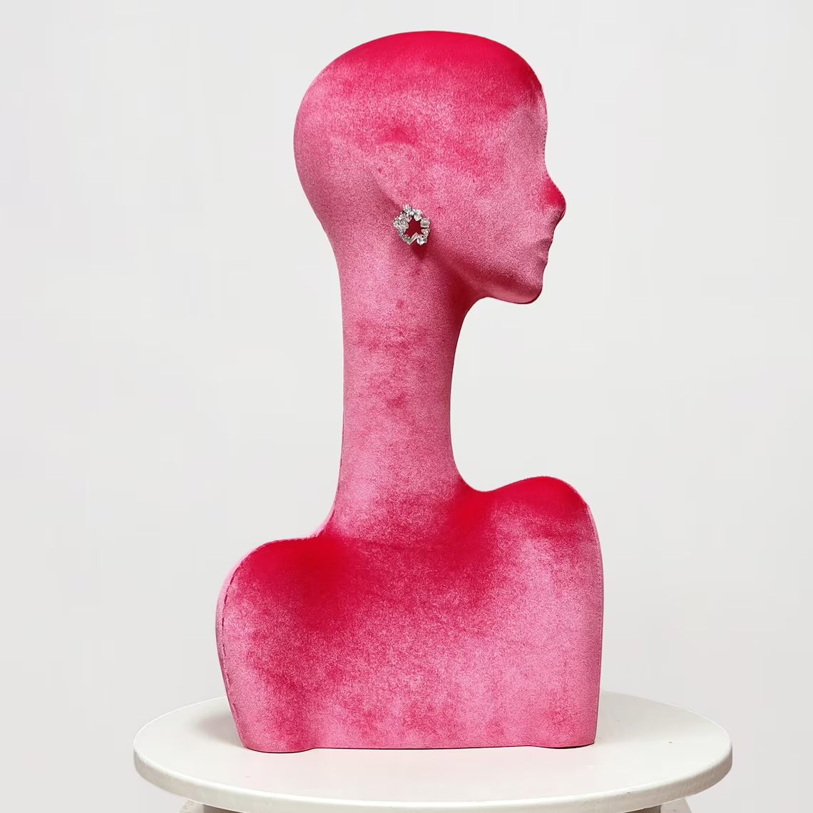 JELIMATE Rose Red Velvet Mannequin Head - Jewelry Display Stand with Pierced Ears