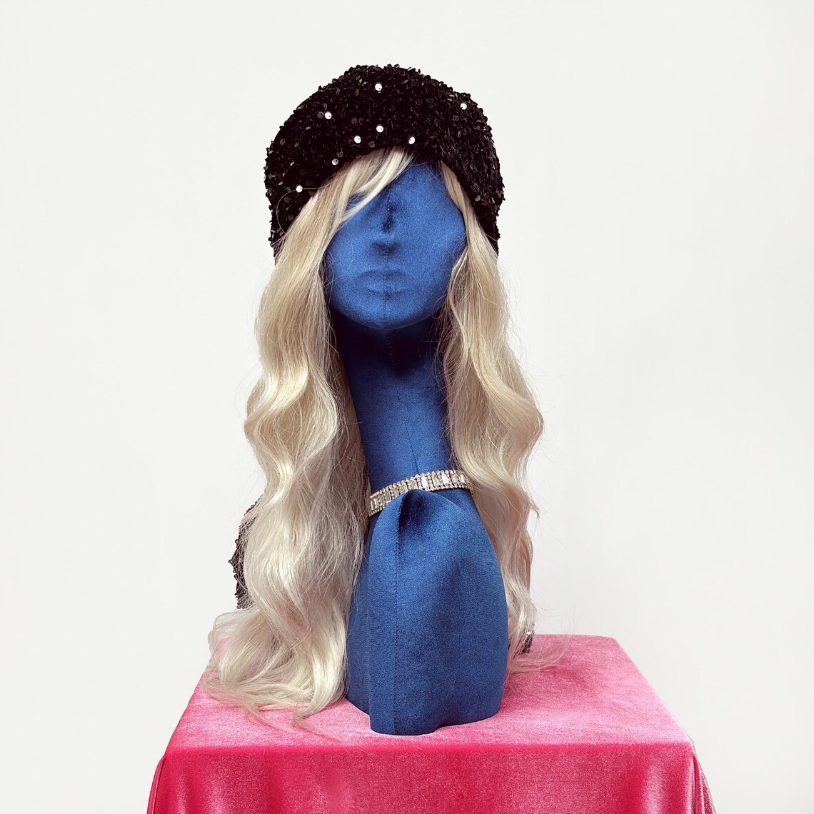 JELIMATE Rose Red Velvet Mannequin Head - Jewelry Display Stand with Pierced Ears